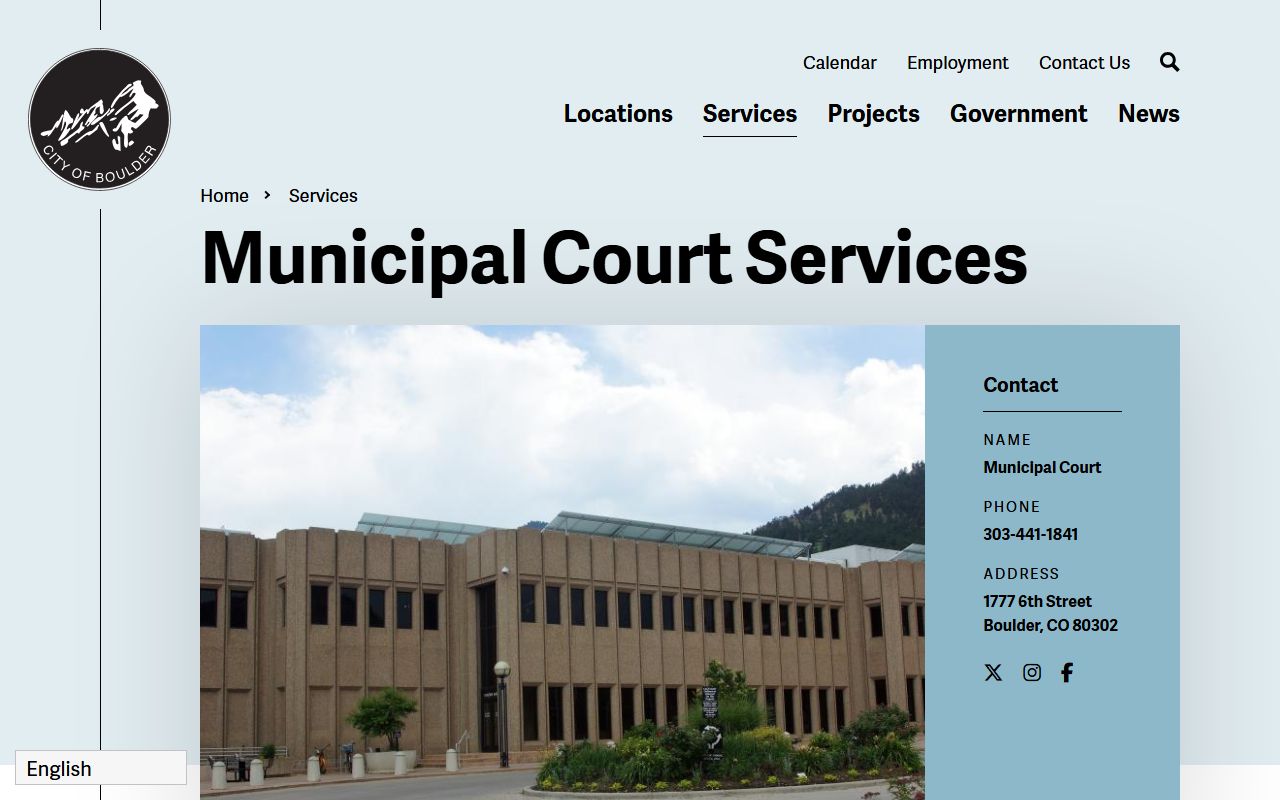 Boulder Municipal Court building where traffic ticket records are maintained
