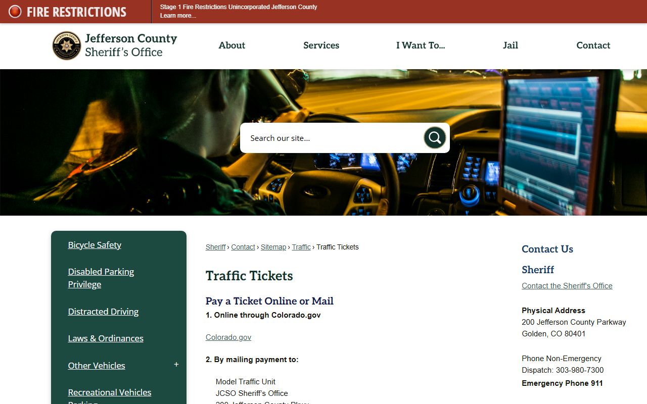 Jefferson County traffic ticket information page